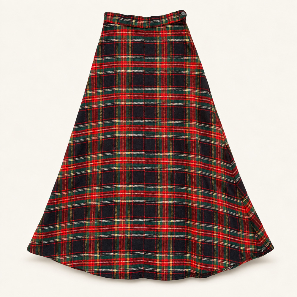 Vintage Fritzi Tartan Plaid Maxi Skirt Red Green Navy Full A-Line Holiday XS/S